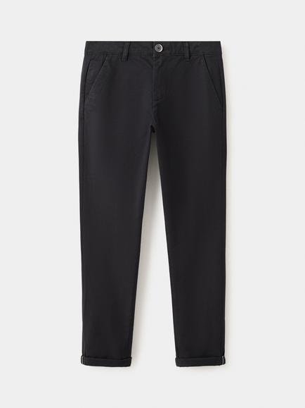Mango Kids' Cotton Blend Mid Rise Chinos, Black, Black