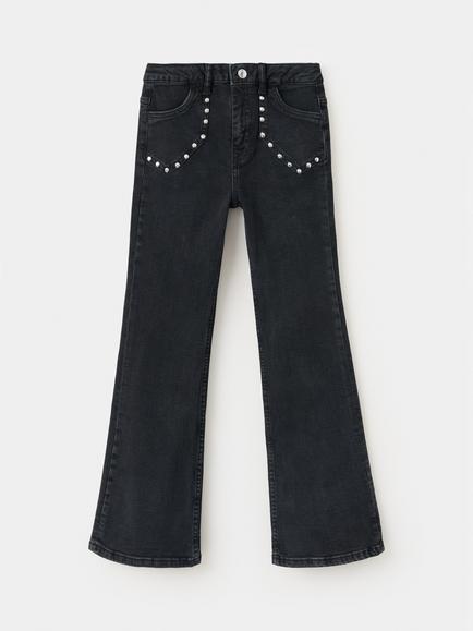 Mango Kids' Embellished Flared Jeans, Black, Black