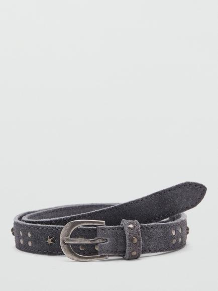 Mango Kids' Studded Leather Belt, Grey, Grey