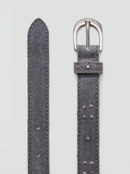 Mango Kids' Studded Leather Belt, Grey - view 2, Grey