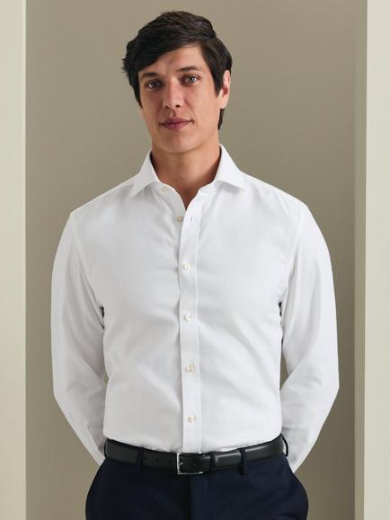 Charles Tyrwhitt Herringbone Long Sleeve Slim Shirt, White, White