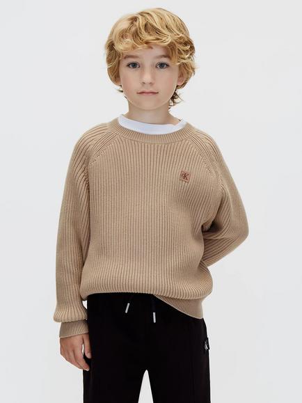 Calvin Klein Kids' Ribbed Raglan Sleeve Jumper, Brown, Brown