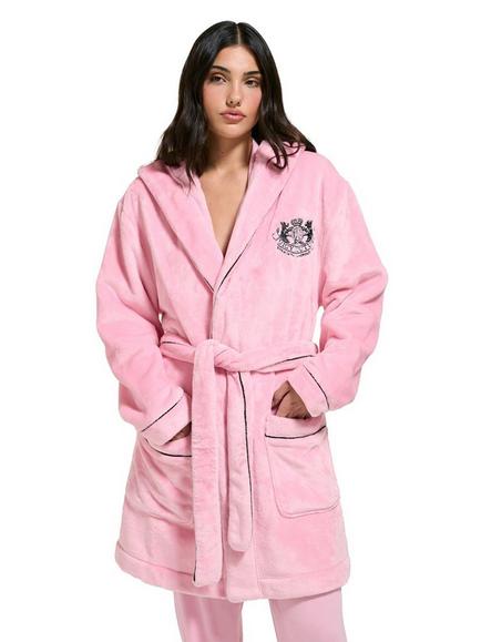 Juicy Couture Lottle Crest Plush Bathrobe, Juicy Pink, Juicy Pink