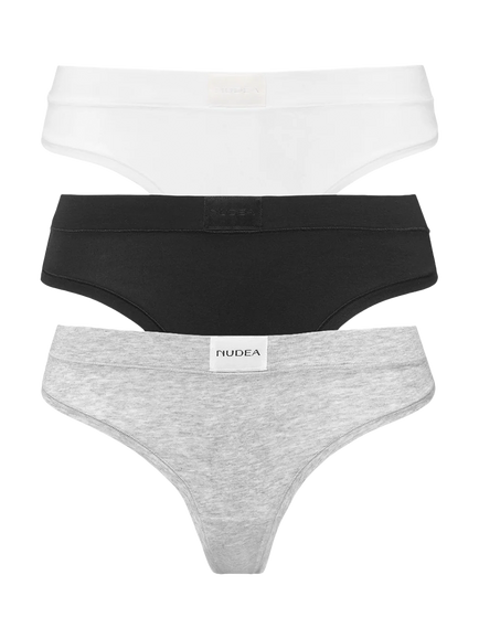 Nudea Dipped Thongs, Pack of 3 containing TENCEL™ Modal, Black/White/Grey Marl