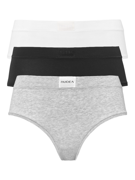 Nudea Hipster Knickers containing TENCEL™ Modal, Pack of 3, Black/White/Grey Marl, Black/White/Grey Marl