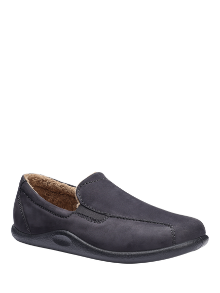 Hotter Relax Waxed Nubuck Slippers, Dark Grey - view 2, Dark Grey
