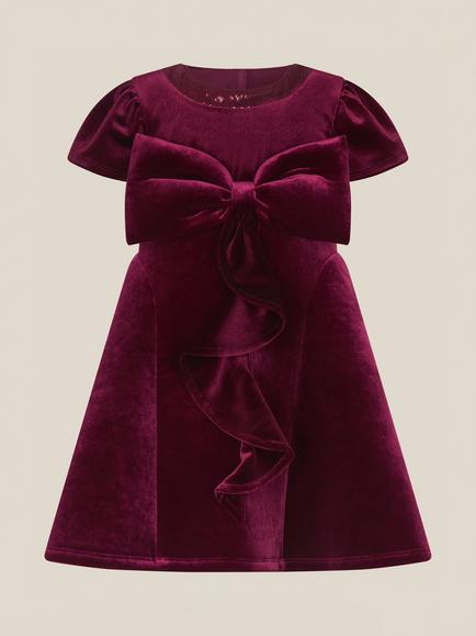 Monsoon Baby Genevieve Velvet Bow Dress, Burgundy, Burgundy