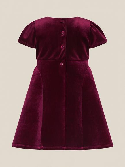 Monsoon Baby Genevieve Velvet Bow Dress, Burgundy - view 2, Burgundy