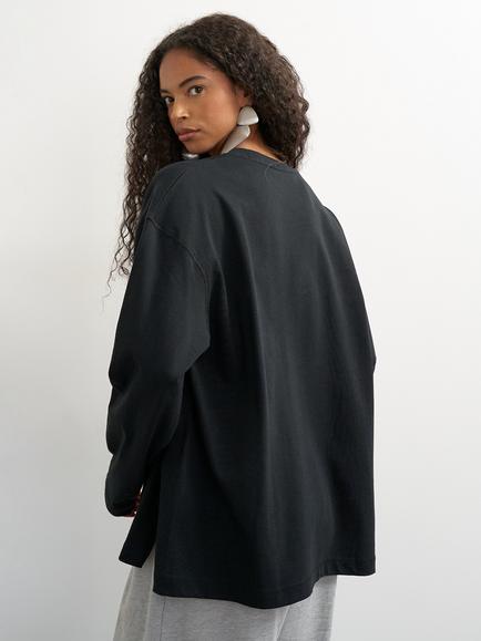 Topshop Slouchy Skater Cotton Jersey Top - view 2, Black