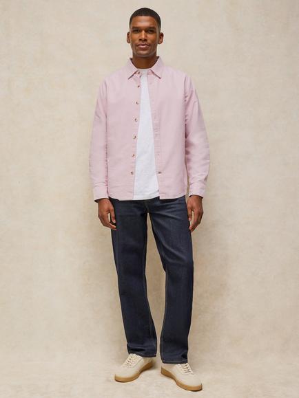 White Stuff Bruton Cotton Shirt, Chambray Blue, Light Pink