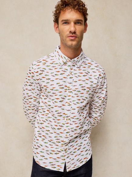 White Stuff Bruton Fish Graphic Cotton Shirt, White Mlt, White Mlt