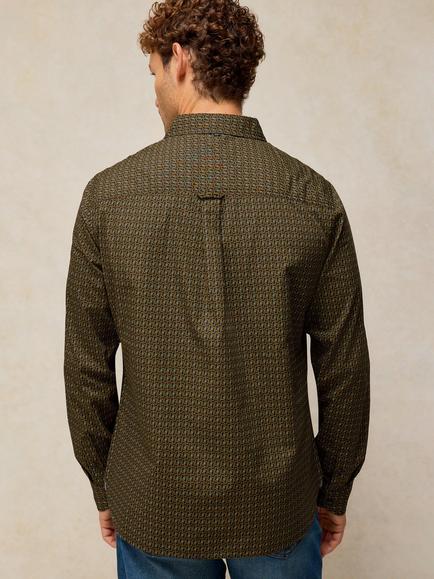 White Stuff Finsbury Cotton Regular Fit Geometric Shirt, Black/Multi - view 2, Black/Multi