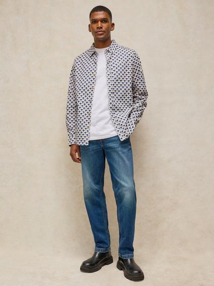White Stuff Finsbury Cotton Regular Fit Geometric Shirt, Blue, Blue