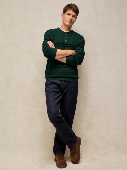 White Stuff Attadale Cotton Striped Crew Neck Jumper, Dark Green, Dark Green