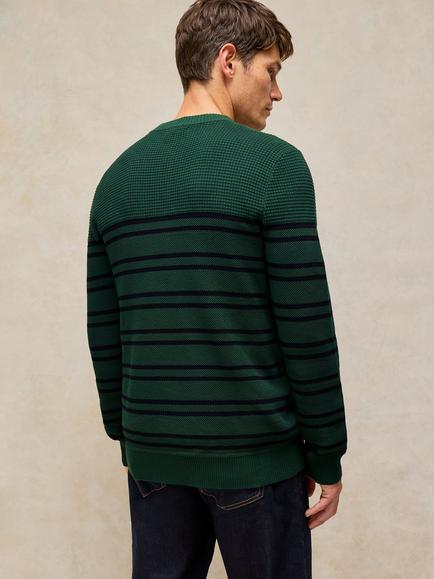 White Stuff Attadale Cotton Striped Crew Neck Jumper, Dark Green - view 2, Dark Green