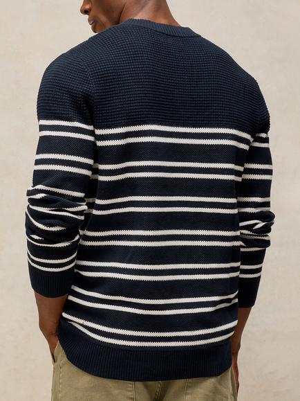White Stuff Attadale Button Neck Cotton Jumper, Navy/Multi - view 2, Navy/Multi