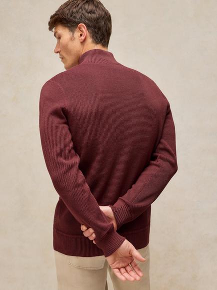 White Stuff Attadale Cotton Zip Neck Jumper, Dark Brown - view 2, Mid Red