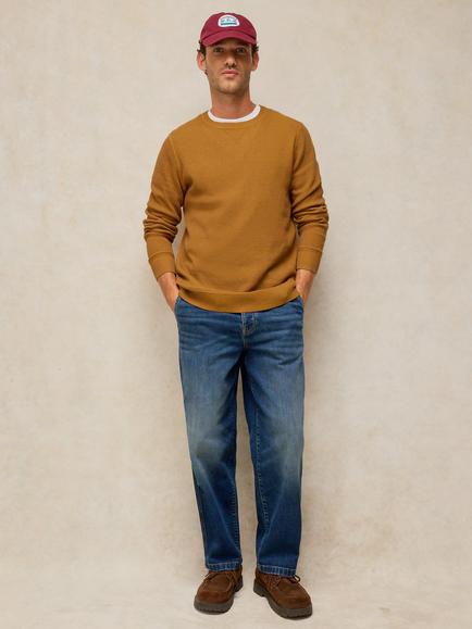 White Stuff Attadale Crew Neck Jumper, Bright Blue, Mid Tan
