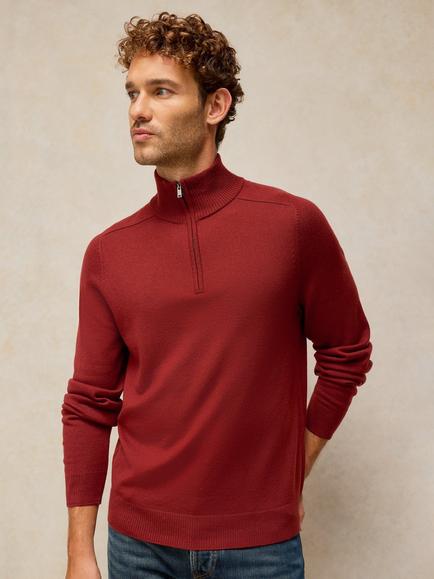 White Stuff Conway Merino Wool Zip-Neck Jumper, Dark Red, Dark Red
