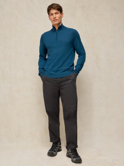 White Stuff Conway Merino Wool Zip-Neck Jumper, Dark Red, Dark Teal