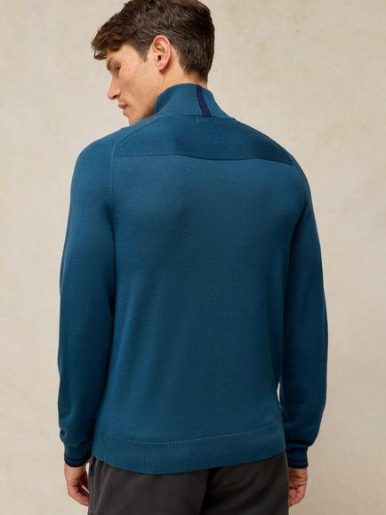 White Stuff Conway Merino Wool Zip-Neck Jumper, Dark Red - view 2, Dark Teal