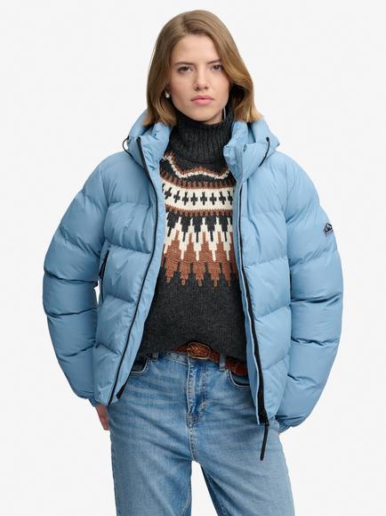 Superdry Hooded Sports Puffer Jacket, Washed Denim Blue
