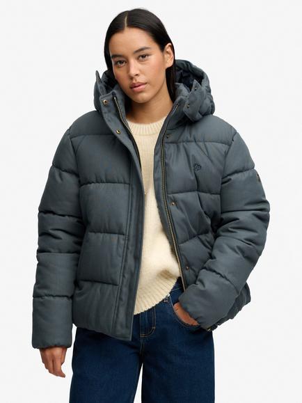 Superdry Premium Hooded Check Puffer Jacket, Olive/Navy