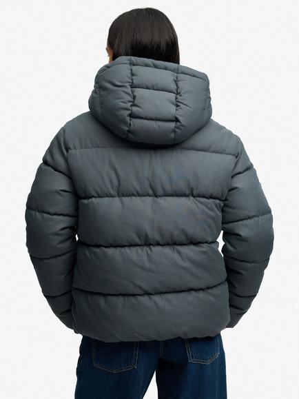 Superdry Premium Hooded Check Puffer Jacket - view 2, Olive/Navy