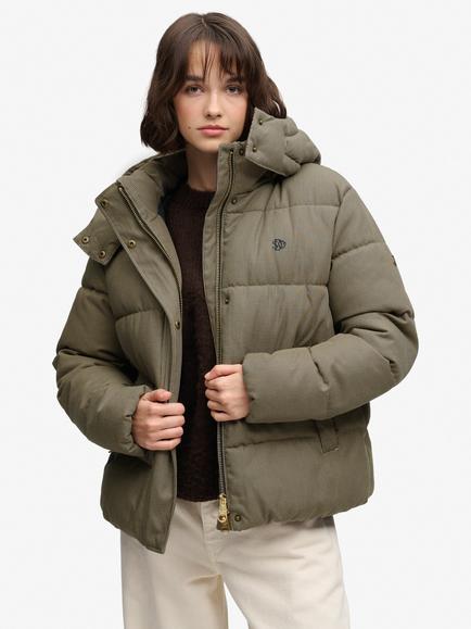 Superdry Premium Hooded Check Puffer Jacket, Brown Heritage