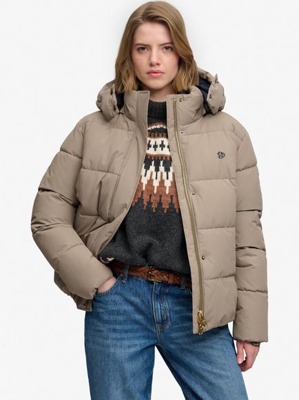 Superdry Premium Hooded Puffer Jacket, Fallen Rock Brown