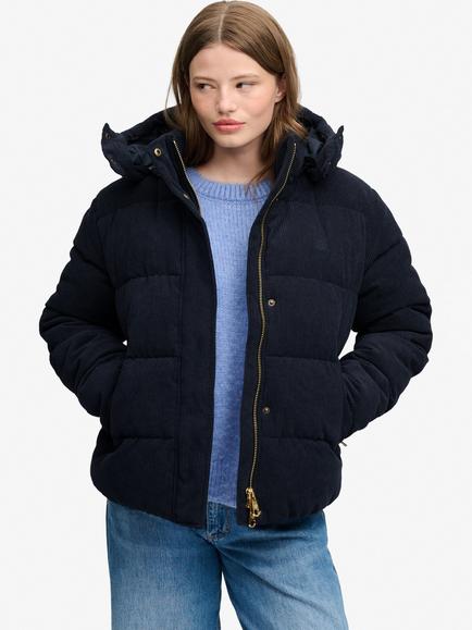 Superdry Premium Hooded Cord Puffer Jacket, Eclipse Navy