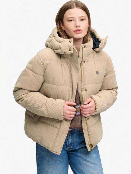 Superdry Premium Hooded Cord Puffer Jacket, Incense Brown