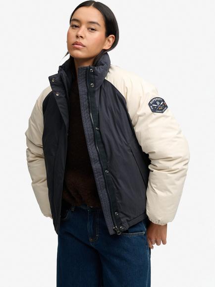 Superdry Cotton Padded Shell Jacket, Eclipse Navy/Cream, Eclipse Navy/Cream