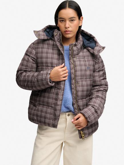 Superdry Premium Printed Check Puffer Jacket, Chestnut Brown Check, Chestnut Brown Check