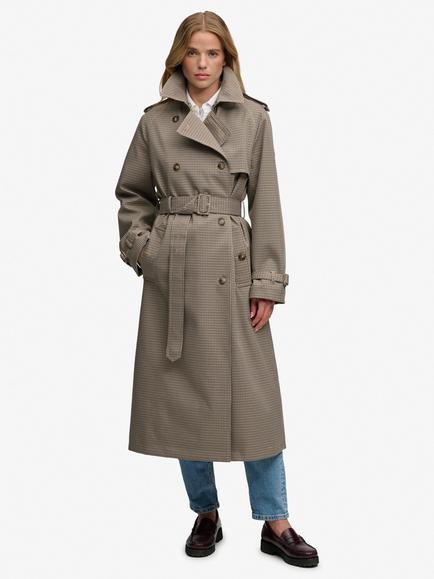 Superdry Micro Check Trench Coat, Brown, Brown