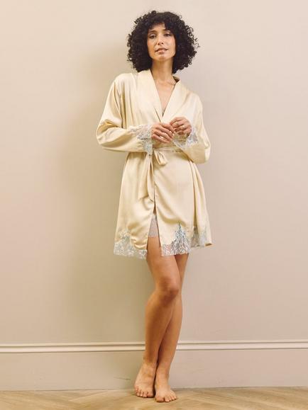 Their Nibs Lace Trim Satin Robe, Ivory, Ivory