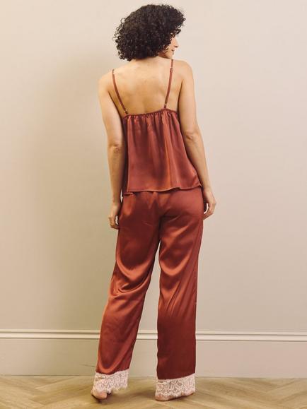 Their Nibs Camisole Lace Trim Long Satin Pyjama Set, Rust - view 2, Rust