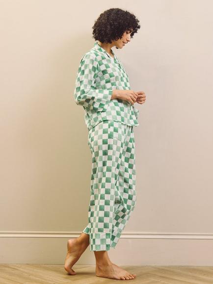 Their Nibs Watercolour Gingham Cotton Pyjamas, Green - view 2, Green