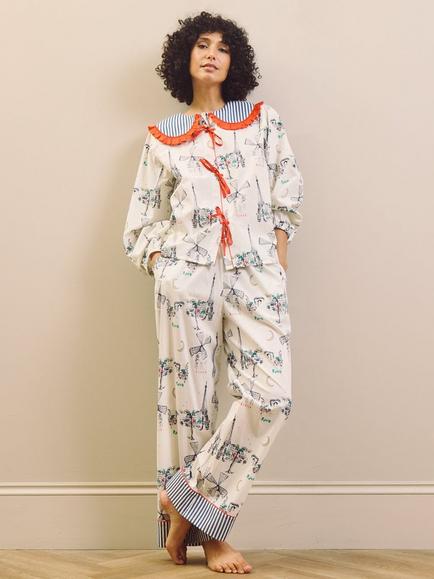 Their Nibs Moulin Snooze Cotton Pyjamas, Navy/White, Navy & White