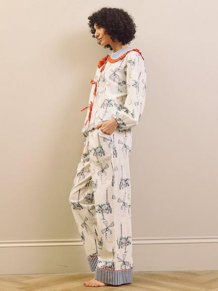 Their Nibs Moulin Snooze Cotton Pyjamas, Navy/White - view 2, Navy & White