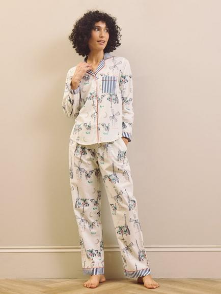 Their Nibs Moulin Snooze Cotton Pyjamas, Navy/White, Navy & White