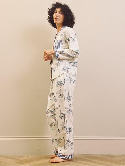 Their Nibs Moulin Snooze Cotton Pyjamas, Navy/White - view 2, Navy & White