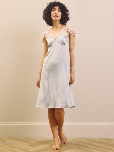 Their Nibs Lace Trim Satin Nightdress, Blue, Blue