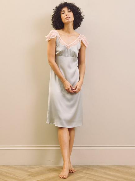 Their Nibs Lace Trim Satin Nightdress, Blue - view 2, Blue