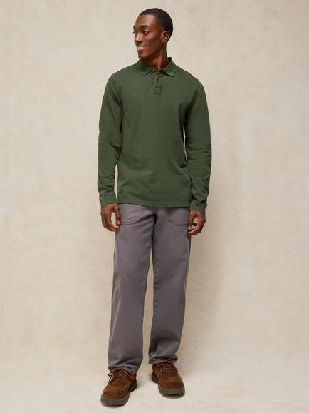 White Stuff Long Sleeve Utility Polo Shirt, Mid Teal, Dark Green