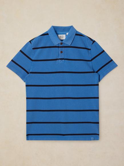 White Stuff Striped Polo Shirt, Mid Blue, Mid Blue