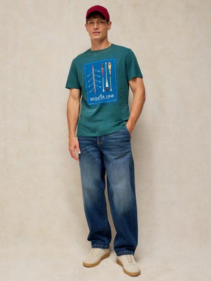White Stuff Abersoch Cotton Graphic Crew Neck T-Shirt, Teal, Teal