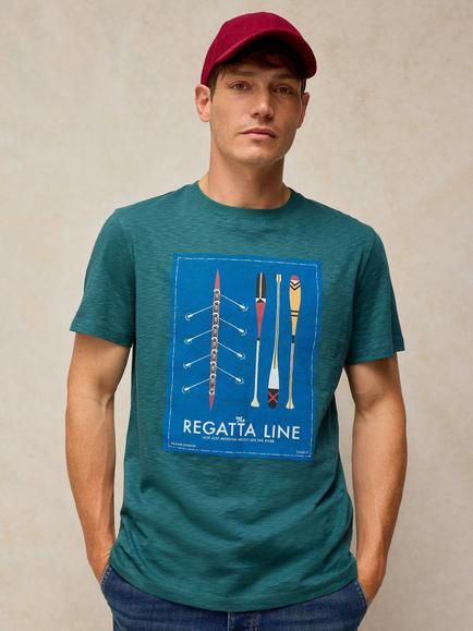 White Stuff Abersoch Cotton Graphic Crew Neck T-Shirt, Teal - view 2, Teal