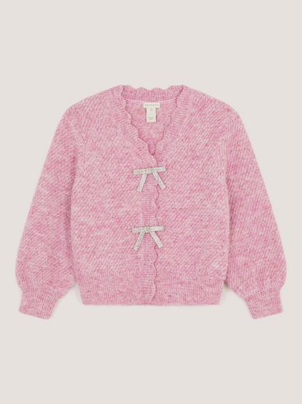 Monsoon Kids' Sparkle Bow Cardigan, Lilac, Lilac