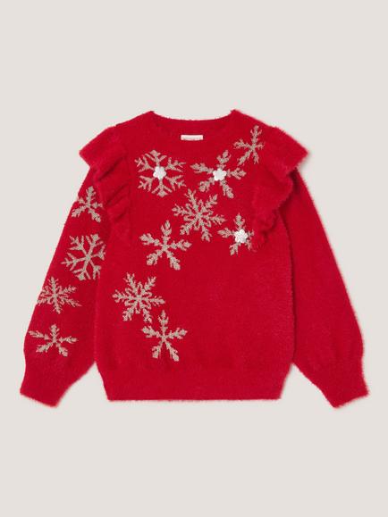 Monsoon Kids' Cindy Snowflake Jumper, Red, Red